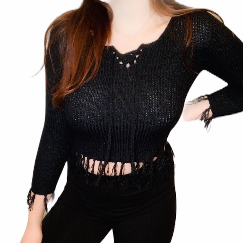 Marco G black tie up cropped sweater